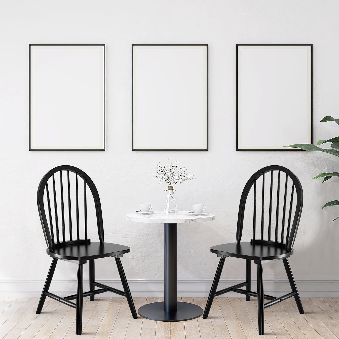 Set of 2 Vintage Windsor Wood Chair with Spindle Back for Dining Room-Black