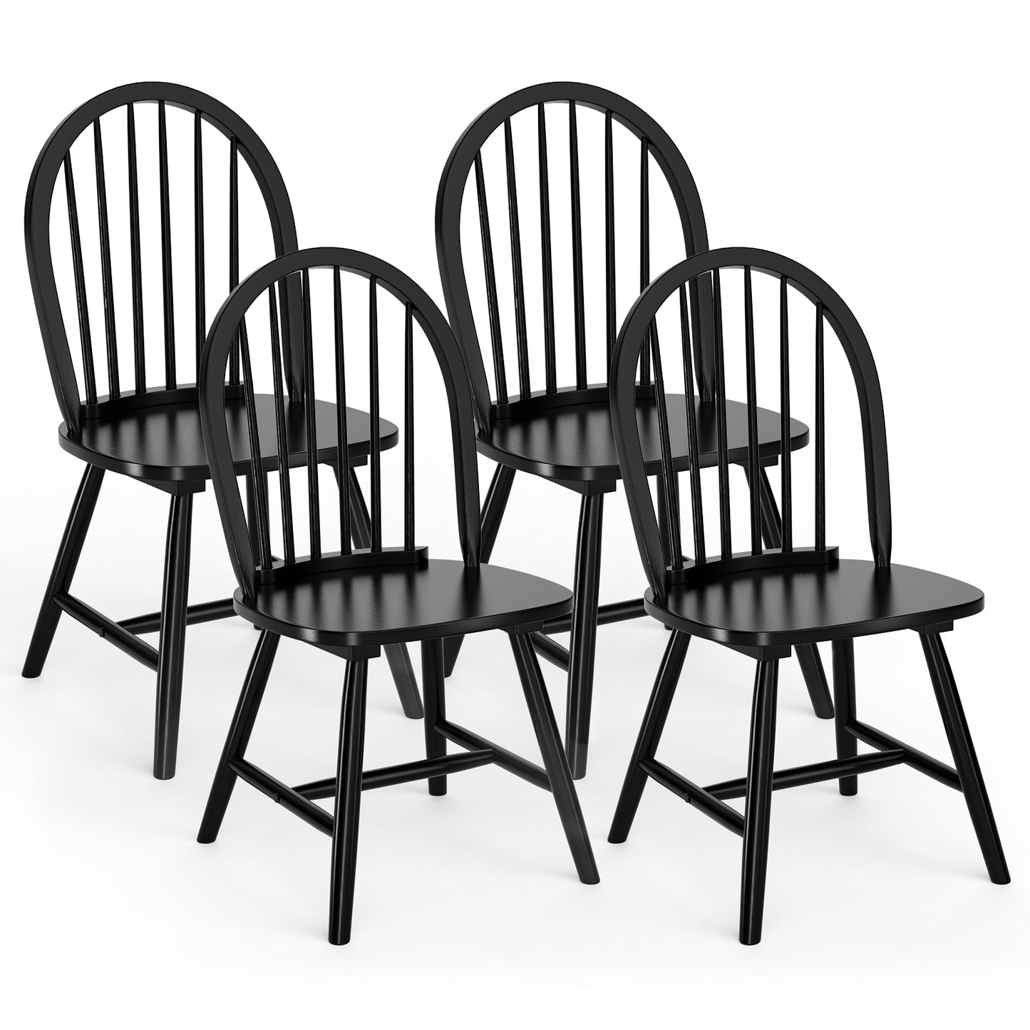 Set of 2 Vintage Windsor Wood Chair with Spindle Back for Dining Room-Black