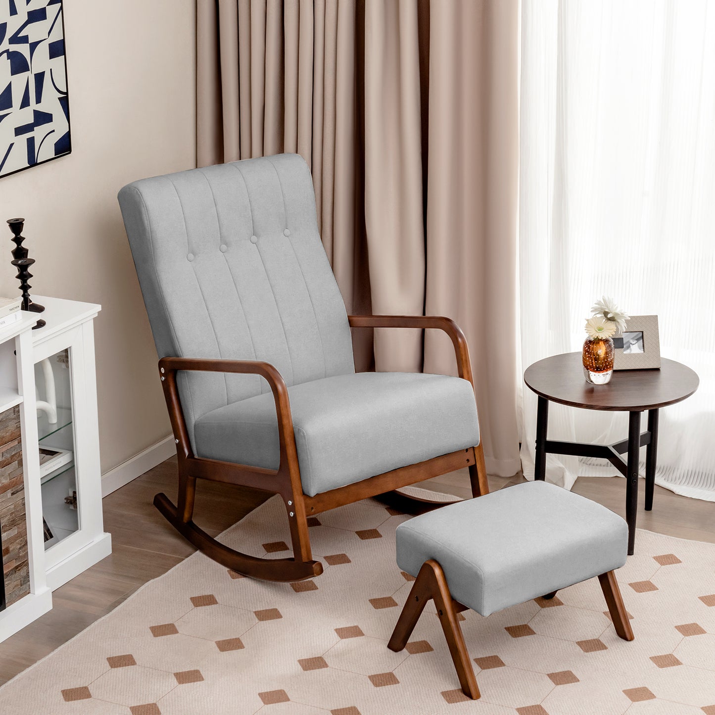 Rocking Chair with Ottoman and Padded Cushion, fully assembled