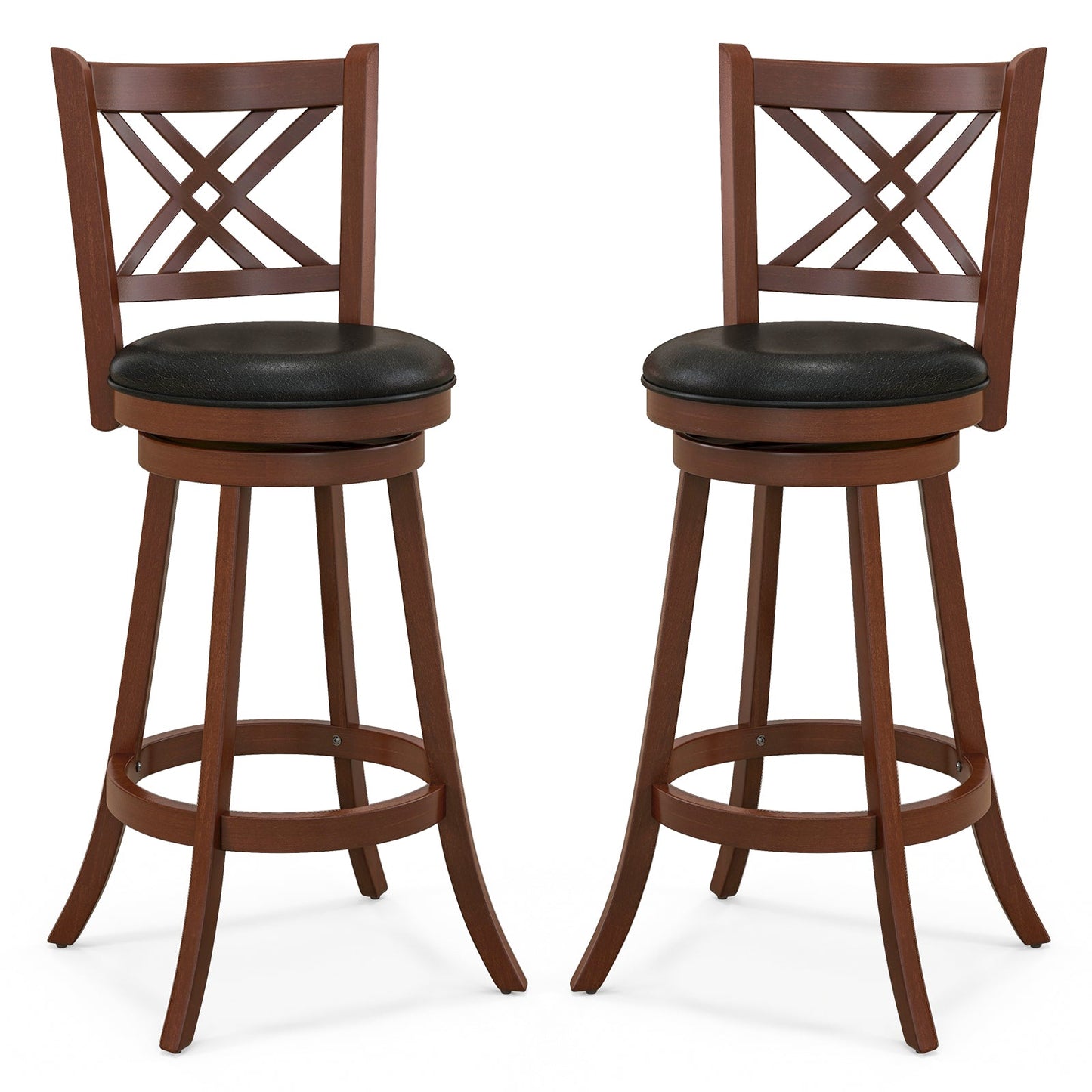 360° Swivel Upholstered Barstools Set of 2 with Back and Footrest-29 inches (Fully Assembled)