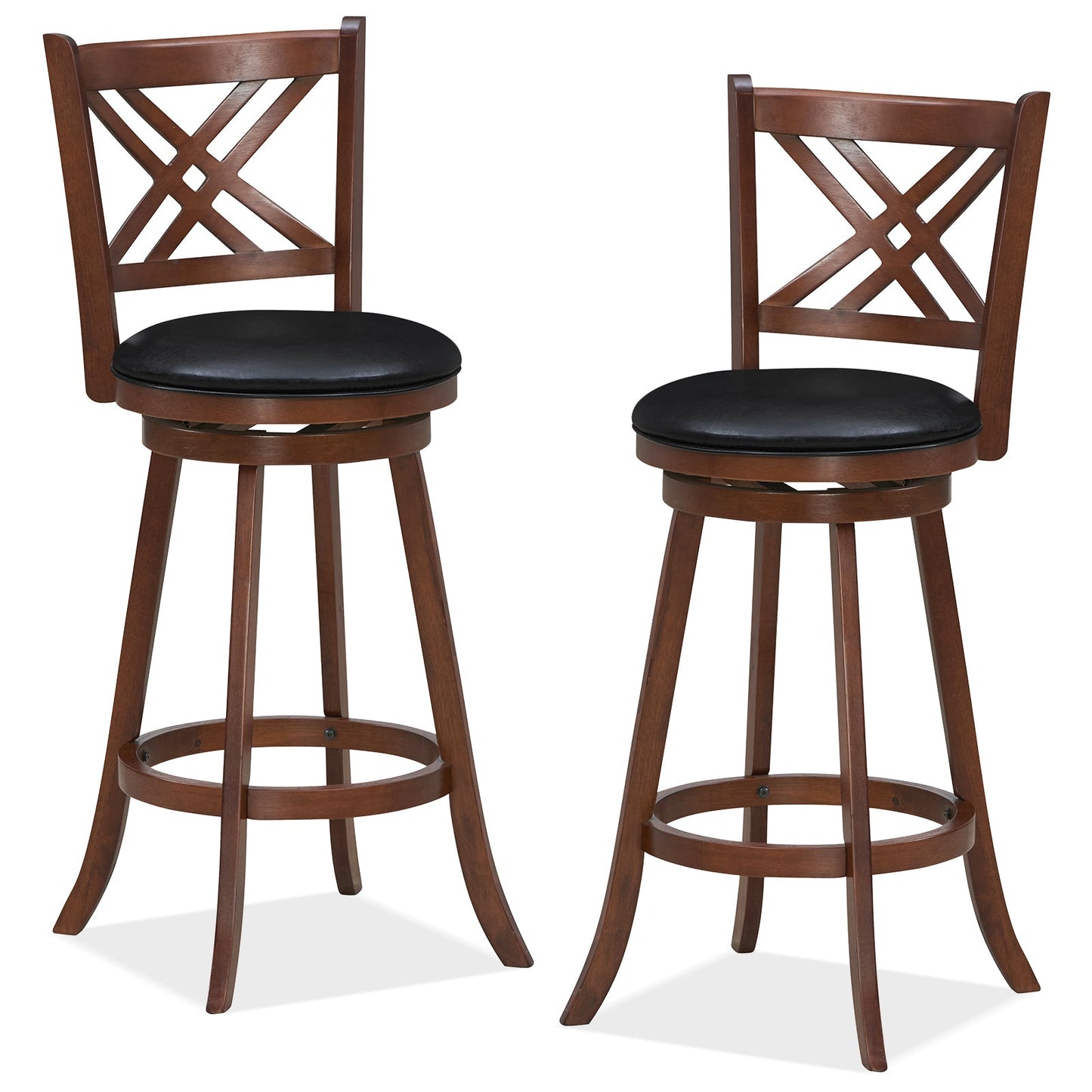 360° Swivel Upholstered Barstools Set of 2 with Back and Footrest-29 inches (Fully Assembled)