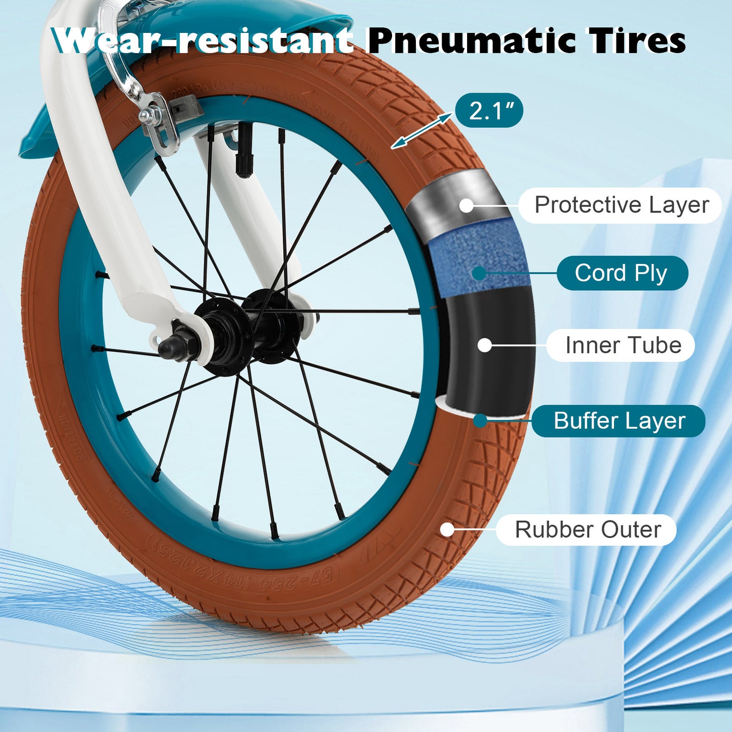 14 Inch Kid's Bike with Removable Training Wheels and Basket-Blue, fully assembled