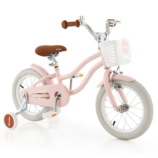 14 Inch Kid's Bike with Removable Training Wheels , OUR BASKET IS BROWN, Pink (ASSEMBLED)