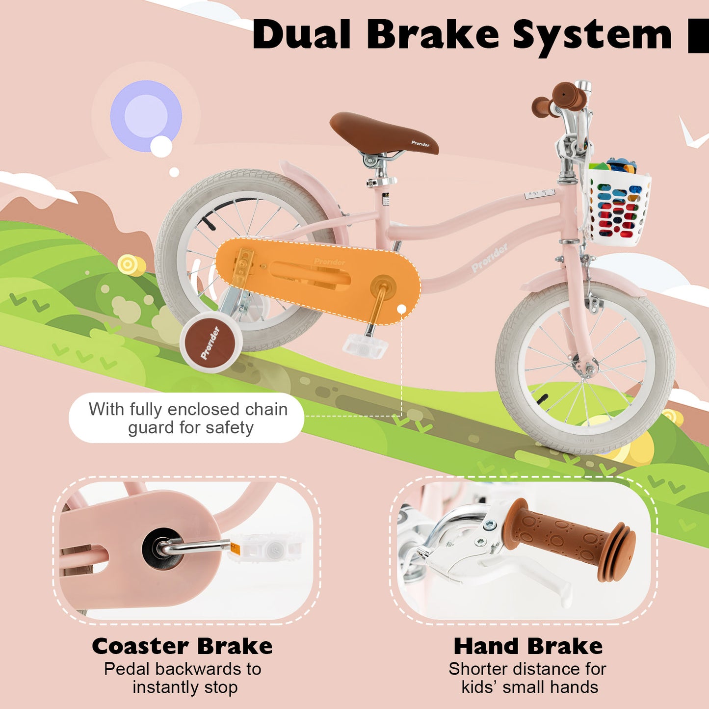 14 Inch Kid's Bike with Removable Training Wheels , OUR BASKET IS BROWN, Pink (ASSEMBLED)