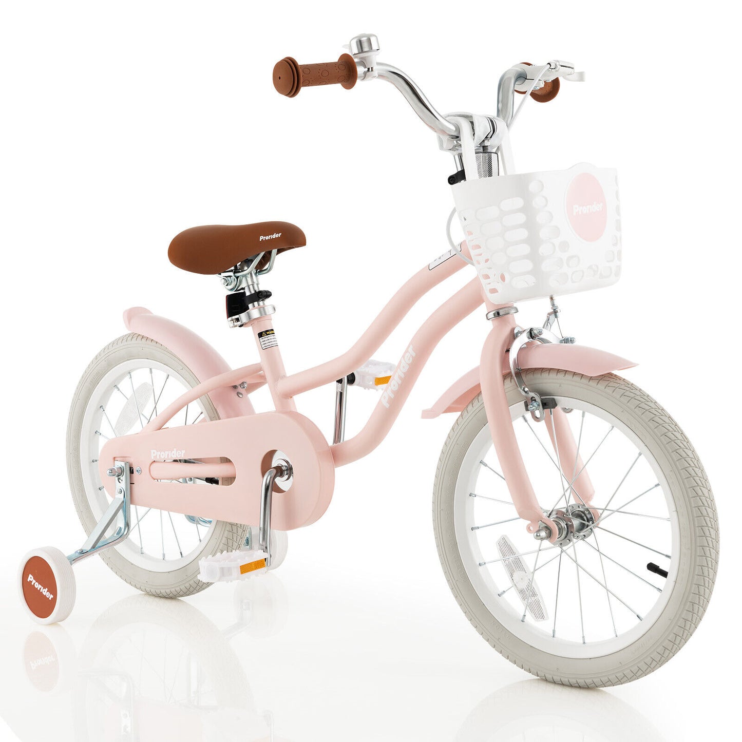 16 Inch Kids Bike with Front Handbrake and 2 Training Wheels-Pink, fully assembled