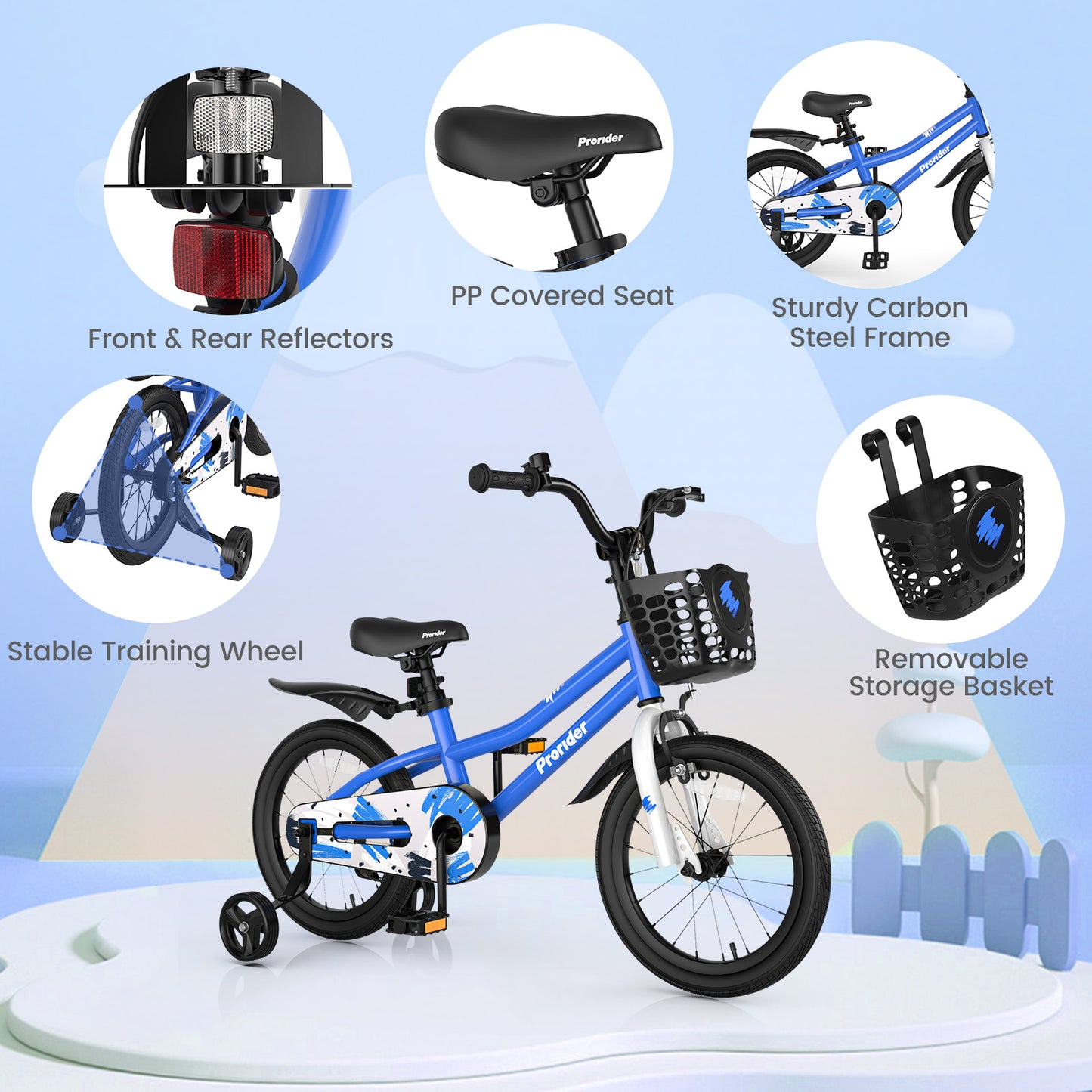 16 Inch Kids Bike with Removable Training Wheels-Blue, fully assembled, please see desc