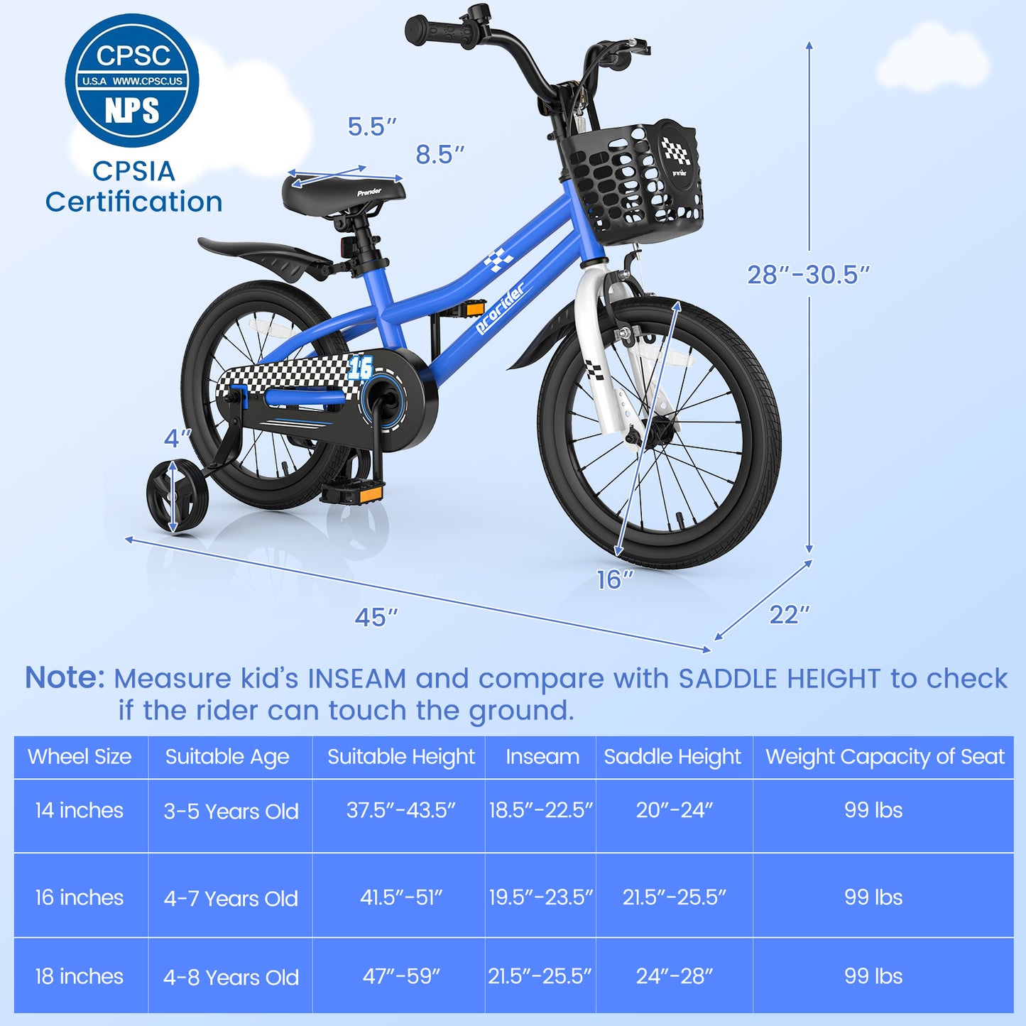 SPECIAL, missing basket,  14 Inch Kids Bike with Removable Training Wheels-Navy, missing basket, Fully Assembled (Copy)