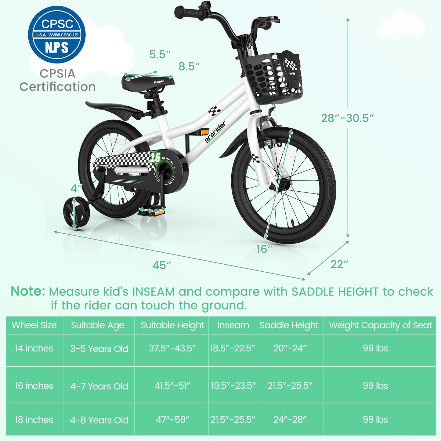 16 Inch Kids Bike with Removable Training Wheels - Black & White