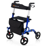 NO TAX, Folding Aluminum Rollator Walker with 8 inch Wheels and Seat-Blue