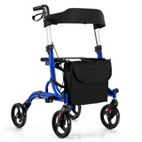 NO TAX, Folding Aluminum Rollator Walker with 8 inch Wheels and Seat-Blue