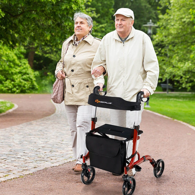 Folding Aluminum Rollator Walker with 8 inch Wheels and Seat