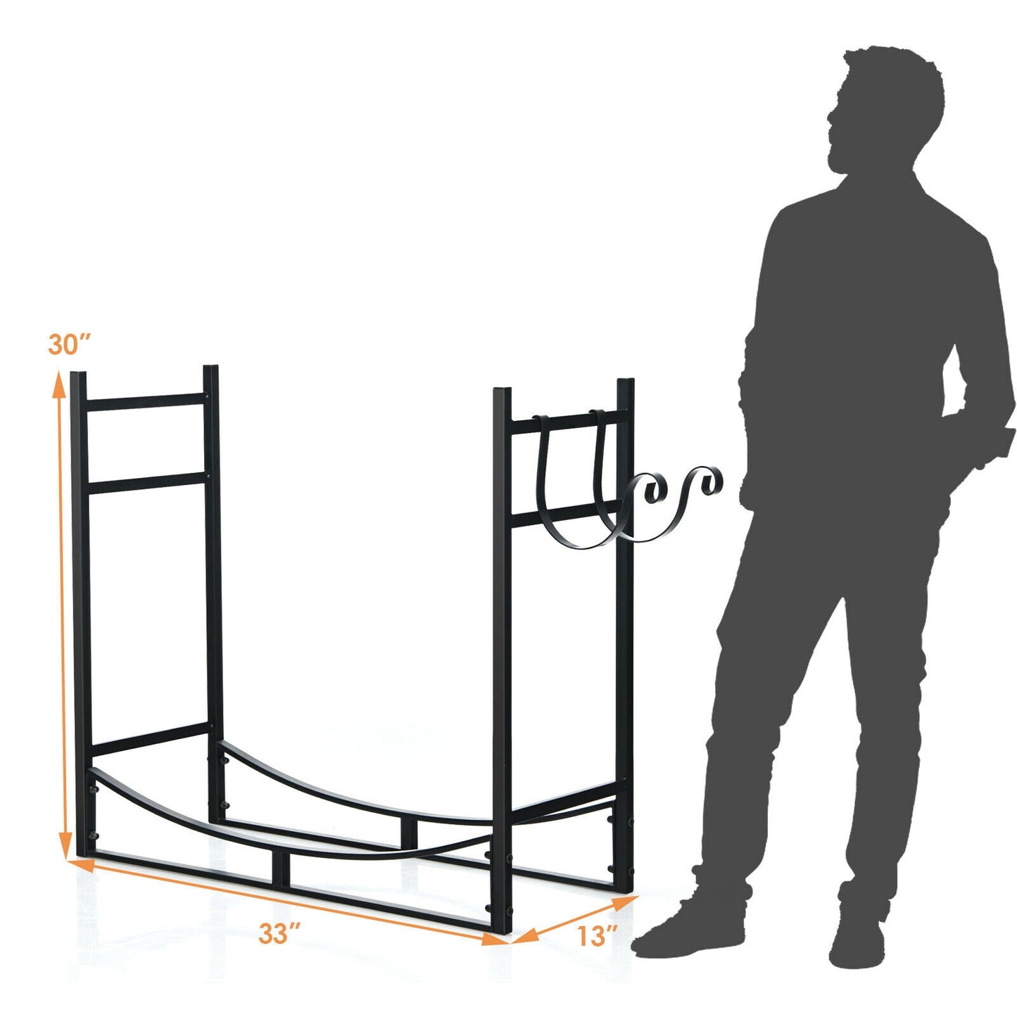33 Inch Firewood Rack with Removable Kindling Holder Steel Fireplace Wood (1 Box, Unassembled)