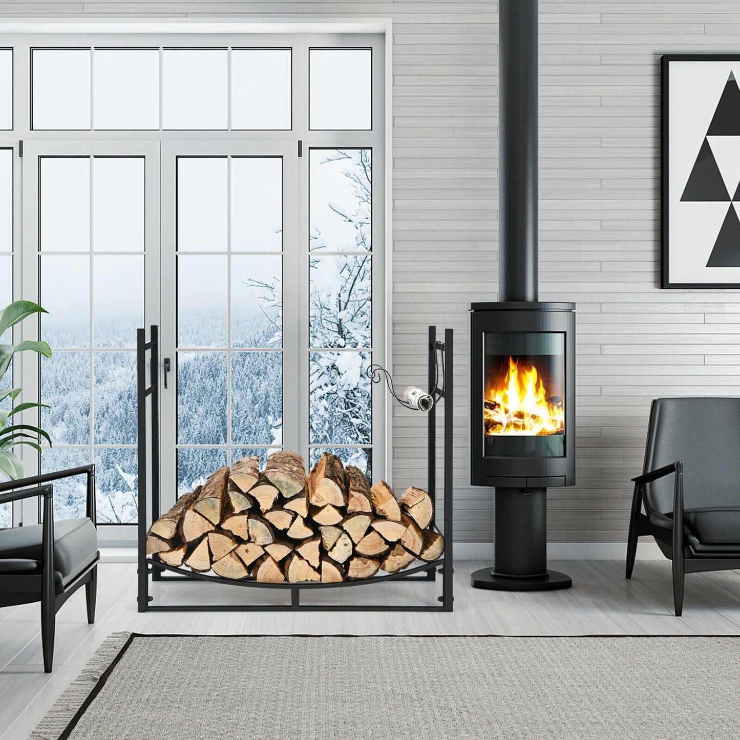 33 Inch Firewood Rack with Removable Kindling Holder Steel Fireplace Wood (1 Box, Unassembled)