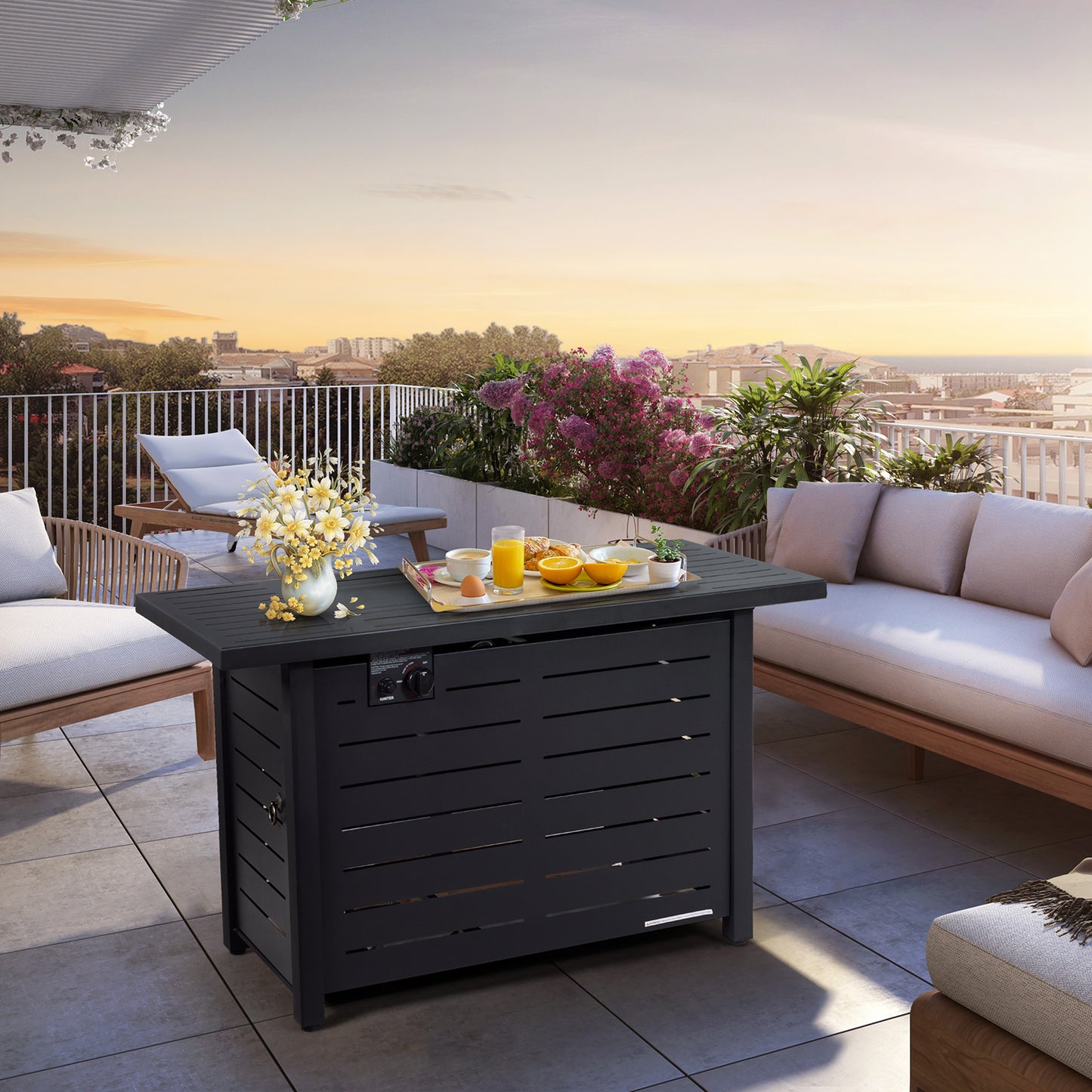 42 Inch 60 000 BTU Rectangular Propane Fire Pit Table with Waterproof Cover, 1 box, unassembled