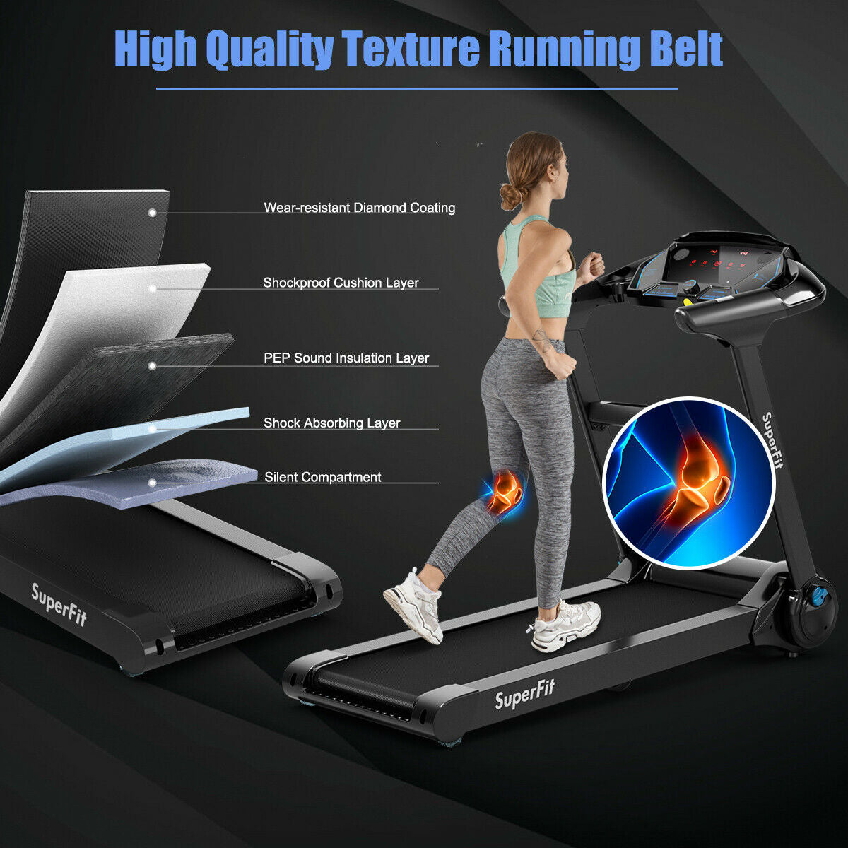 2.25HP Folding Treadmill Running Jogging Machine with APP heart rate bluetooth [Max 265lbs]