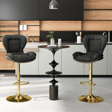 Set of 2 Swivel Bar Stools PU Leather Bar Chairs with Footrest and Curved Backrest-Gray