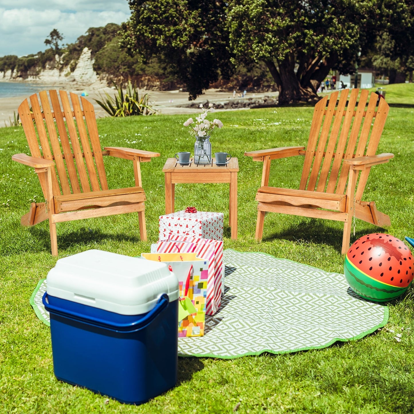 3 Pieces Adirondack Chair Set with Widened Armrest (Assembled)