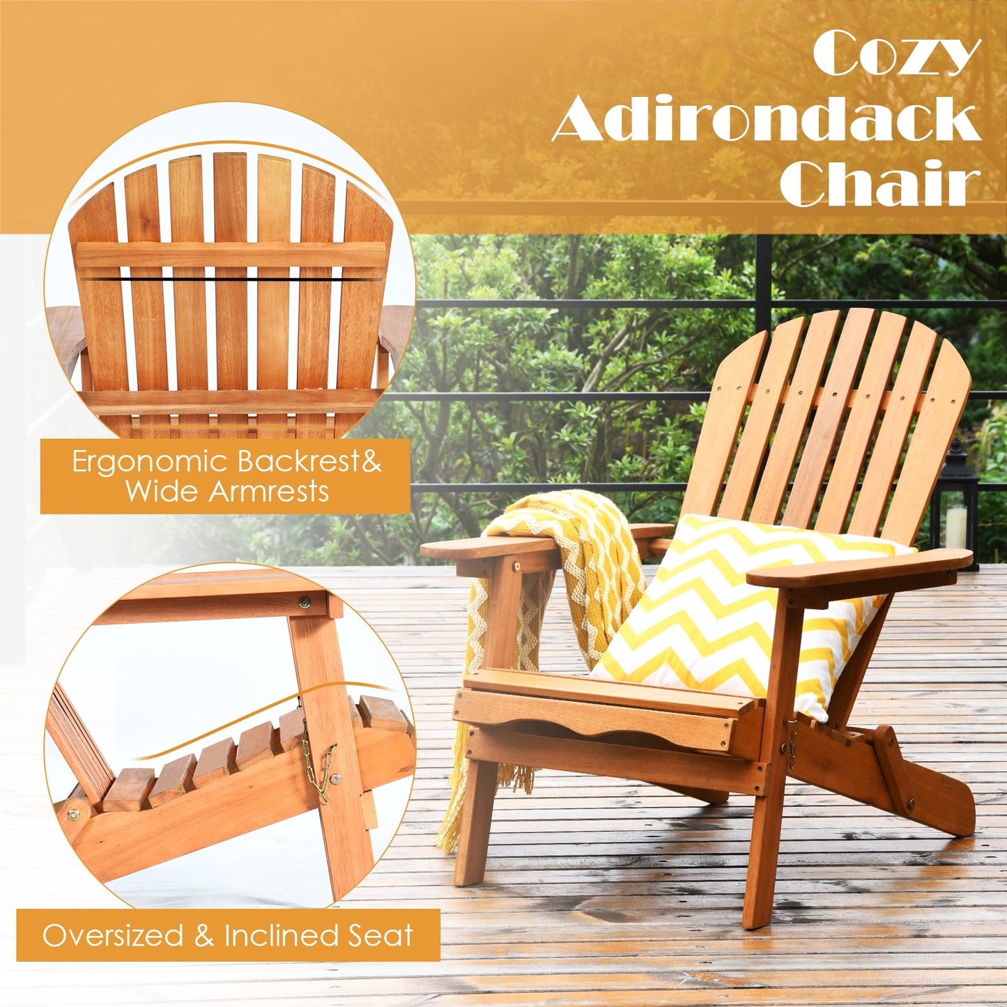 3 Pieces Adirondack Chair Set with Widened Armrest (Assembled)
