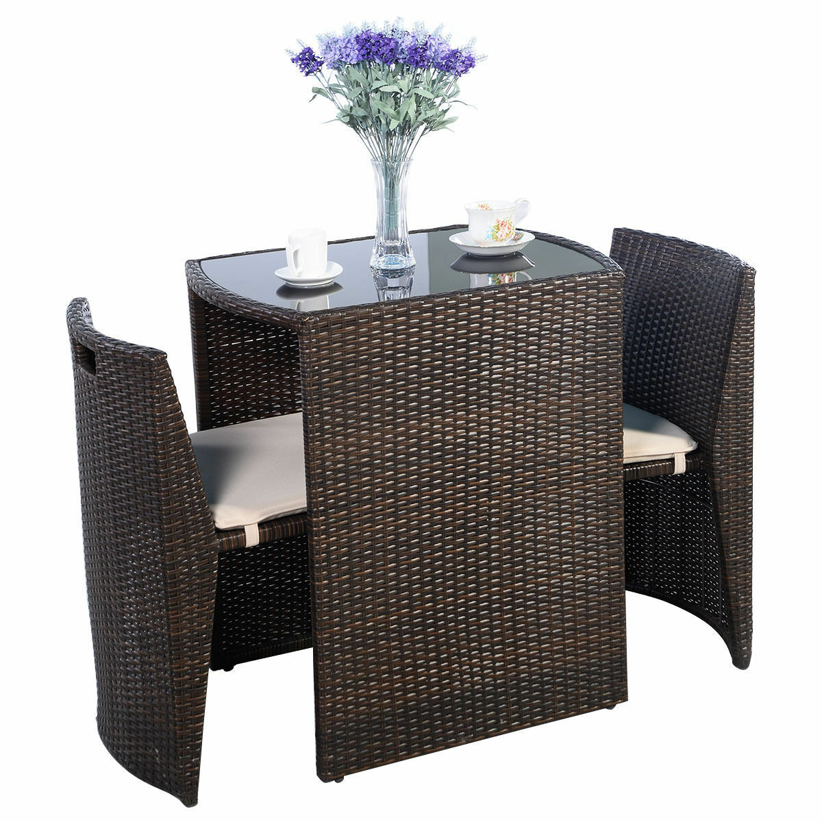 *SPECIAL* - 3 Pieces Cushioned Wicker Patio Bistro Set (Scratch and Dent)