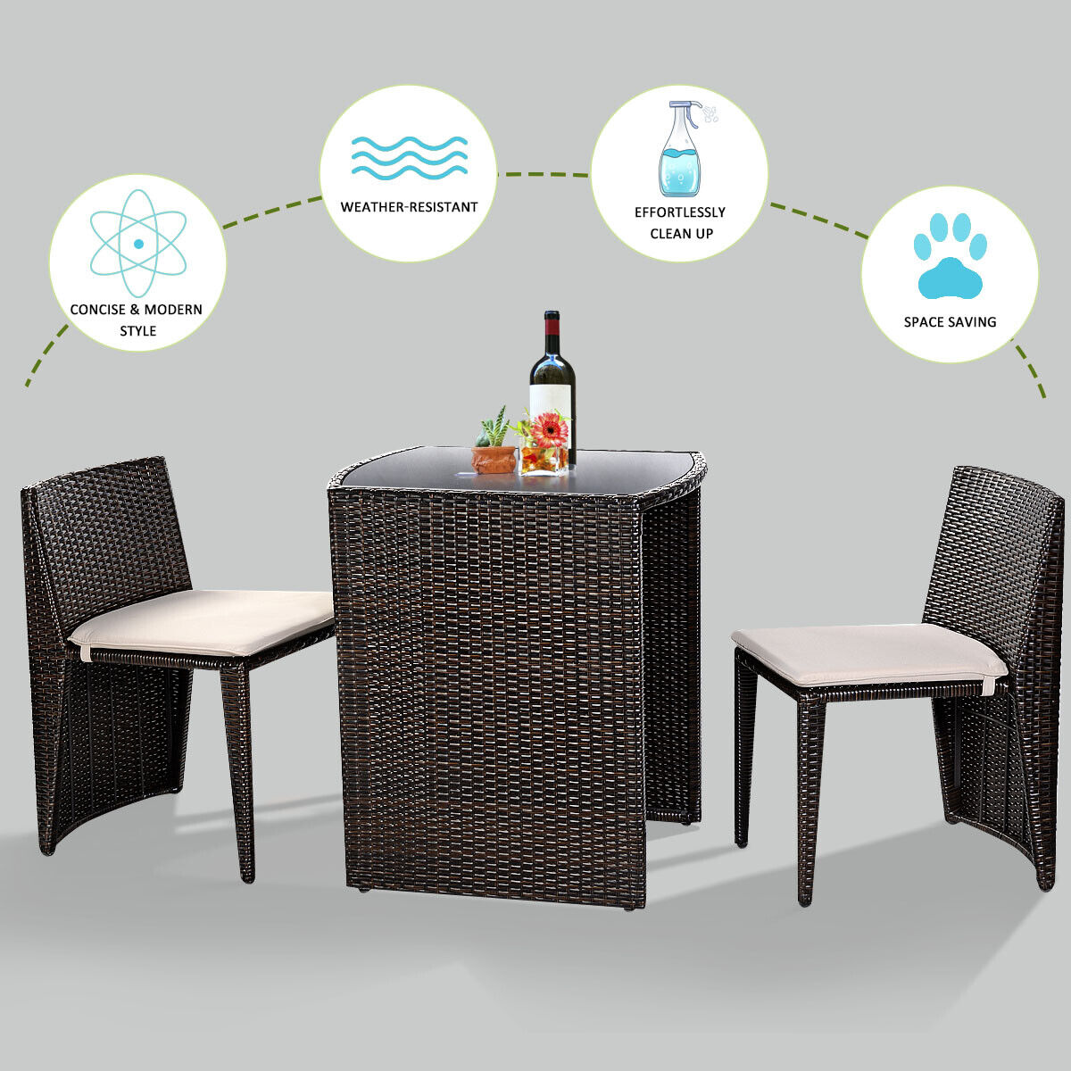 *SPECIAL* - 3 Pieces Cushioned Wicker Patio Bistro Set (Scratch and Dent)