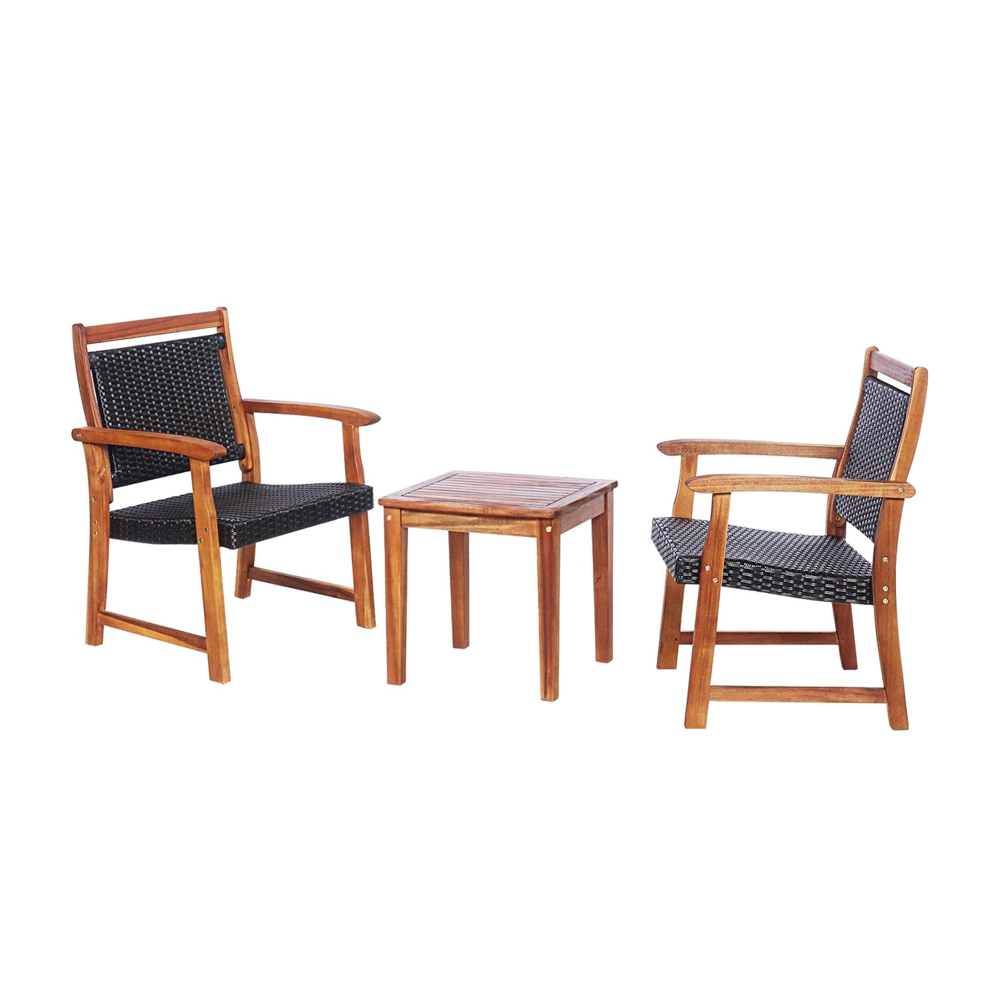 3 Pieces Rattan Bistro Set with Acacia Wood Frame for Garden (Fully Assembled)