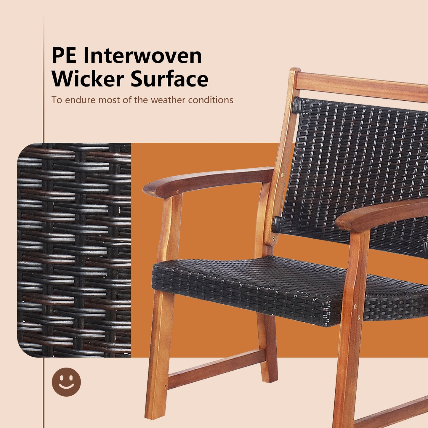 3 Pieces Rattan Bistro Set with Acacia Wood Frame for Garden (Fully Assembled)
