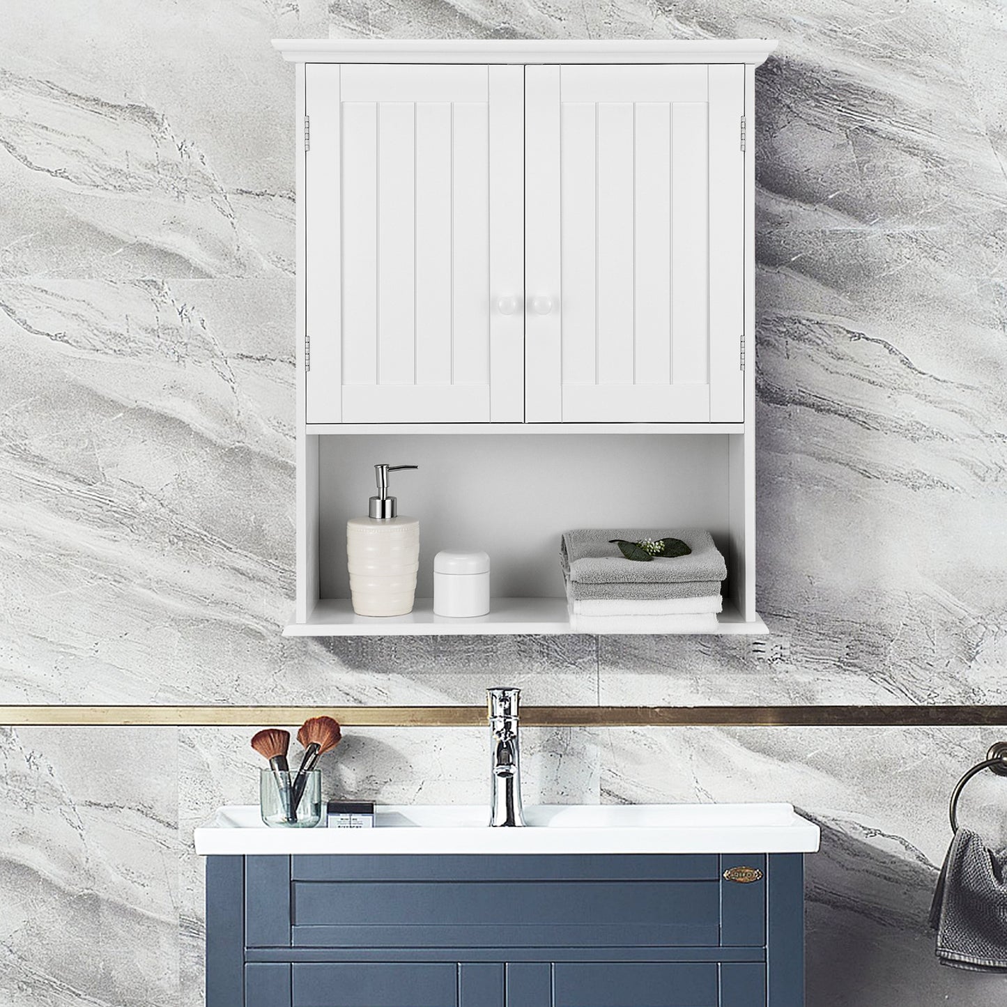 2-Door Wall Mount Bathroom Storage Cabinet with Open Shelf-White
