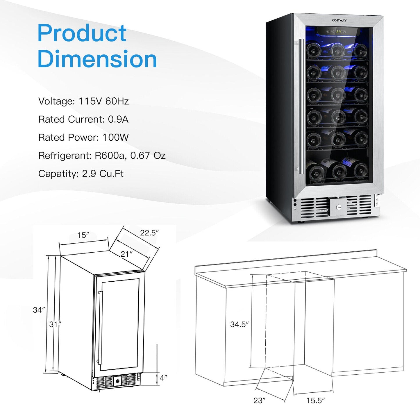 15 Inch 30-Bottle Wine Cooler with Temperature Memory-Silver (Scratch and Dent)