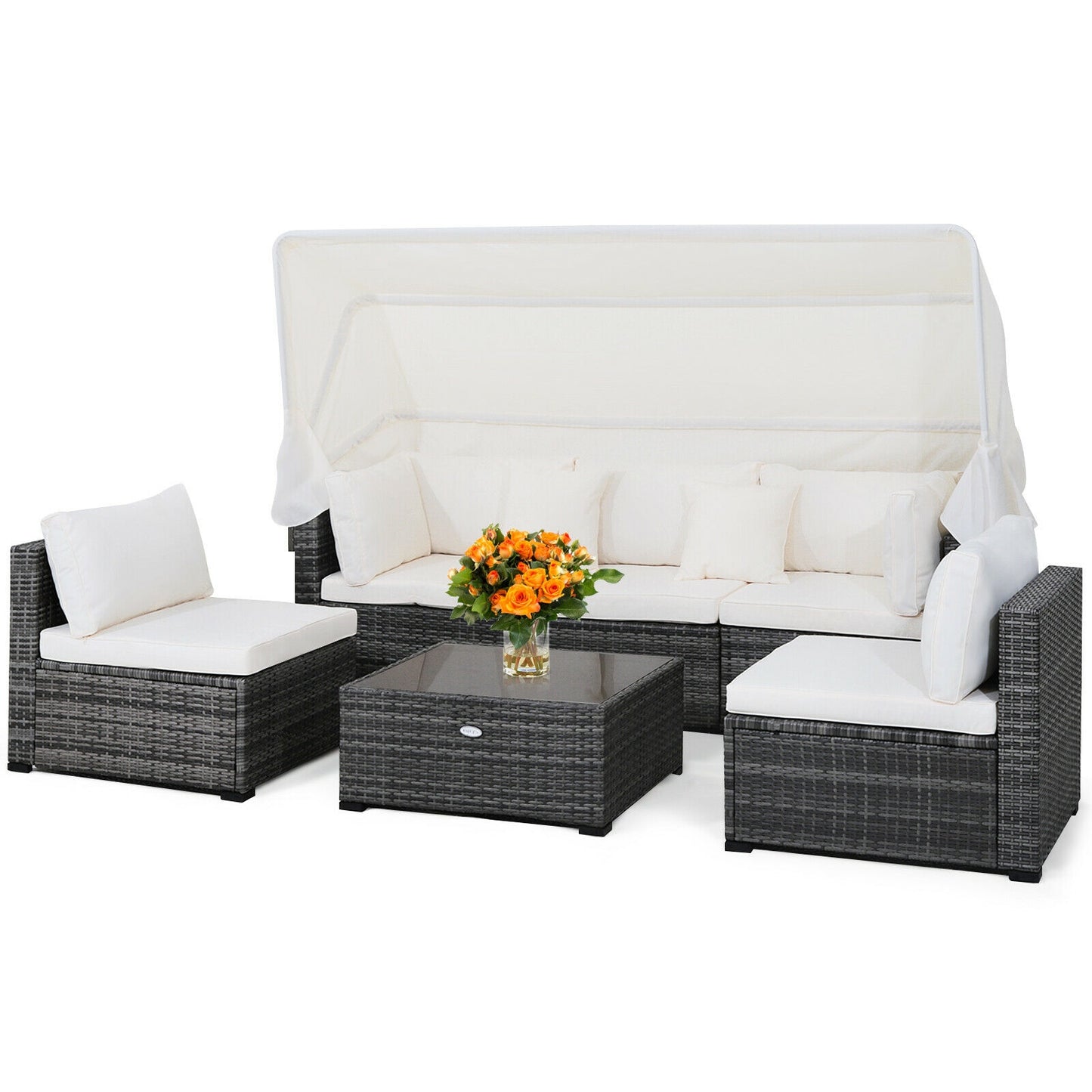 6 Pieces Patio Rattan Furniture Set, Fully Assembled, Canopy is not included