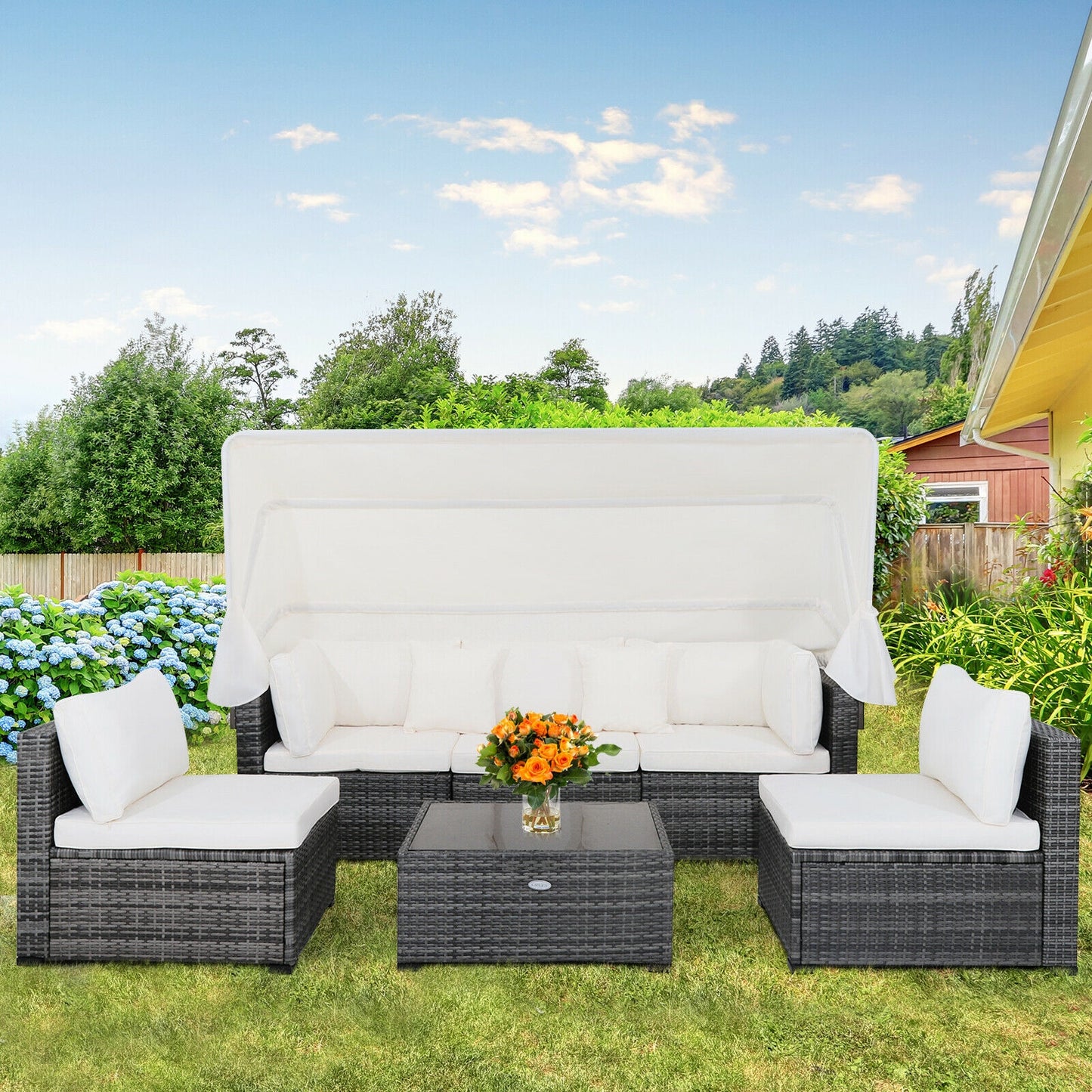 6 Pieces Patio Rattan Furniture Set, Fully Assembled, Canopy is not included