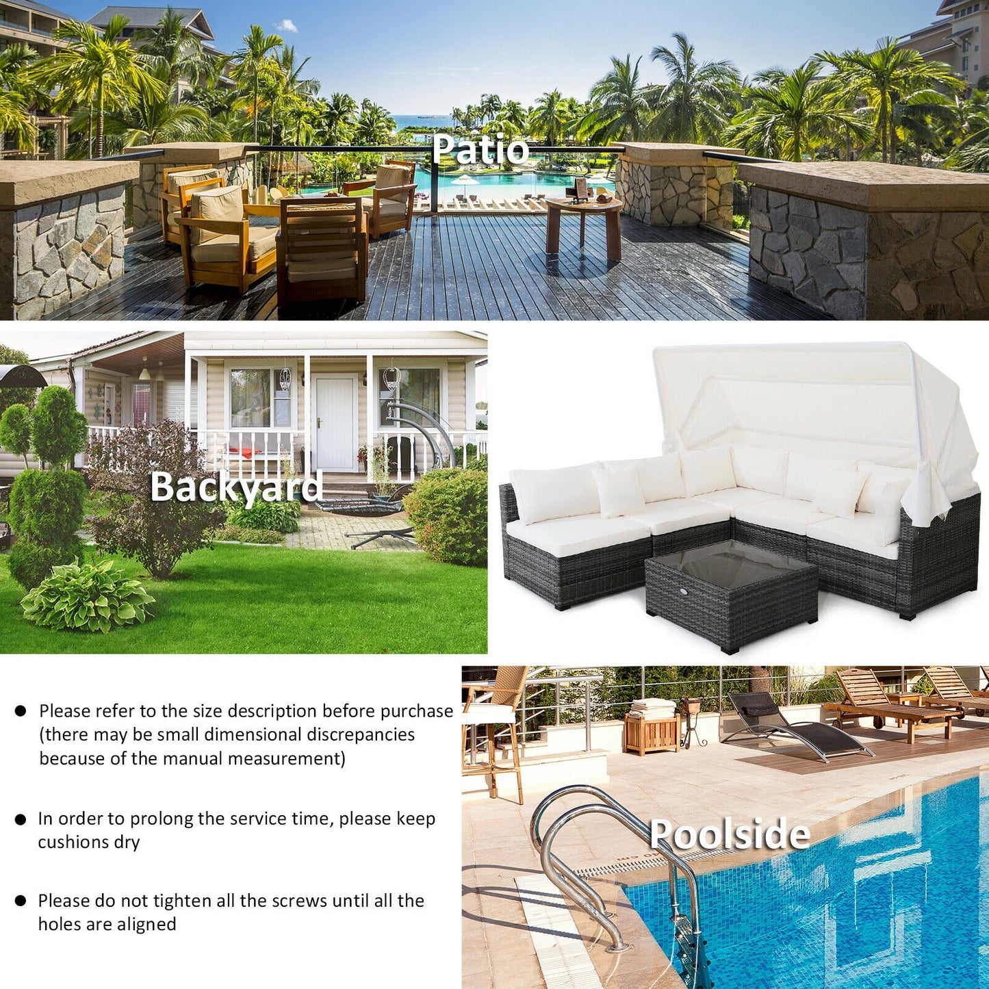 6 Pieces Patio Rattan Furniture Set, Fully Assembled, Canopy is not included