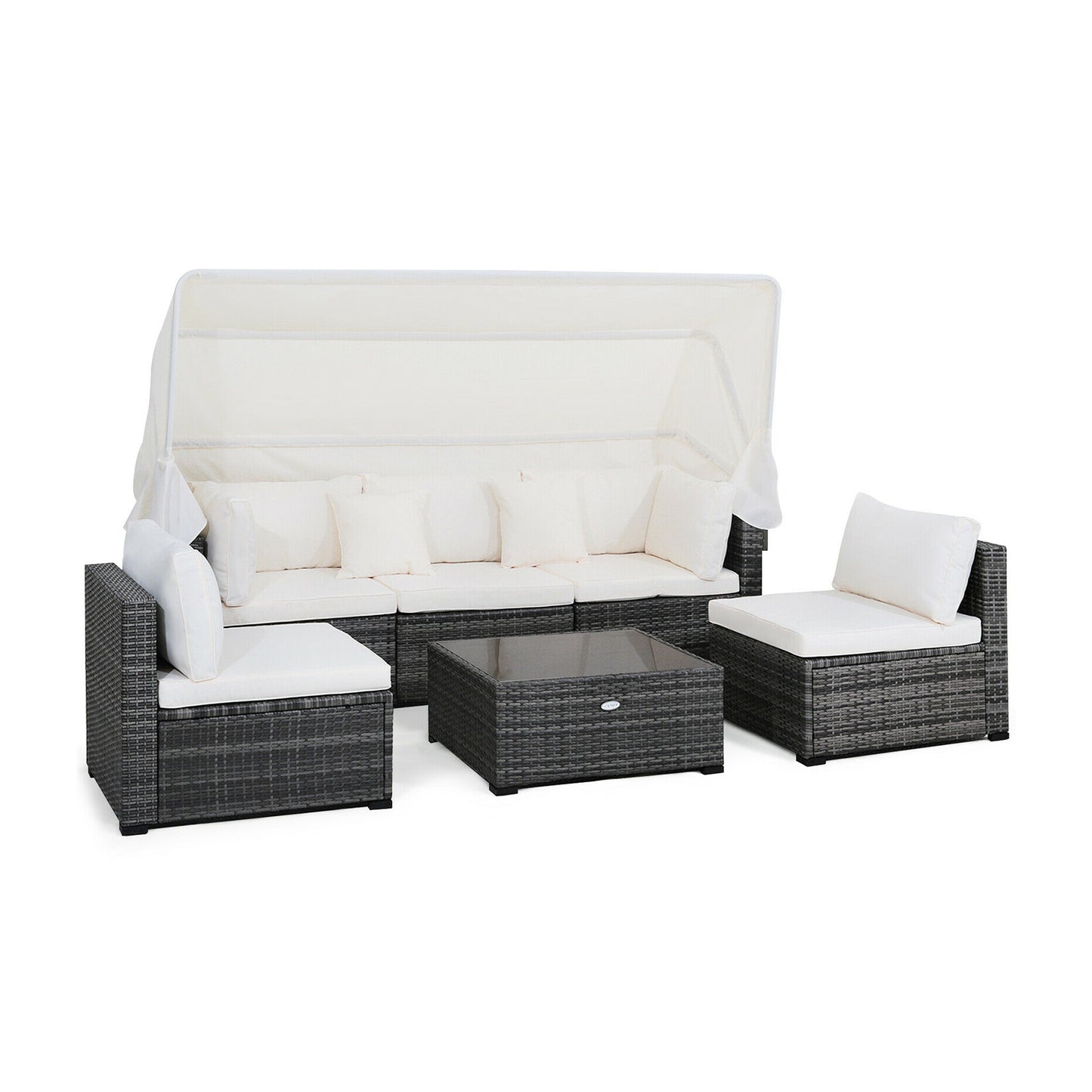6 Pieces Patio Rattan Furniture Set, Fully Assembled, Canopy is not included