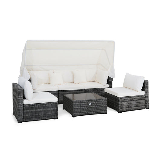 6 Pieces Patio Rattan Furniture Set, Fully Assembled, Canopy is not included