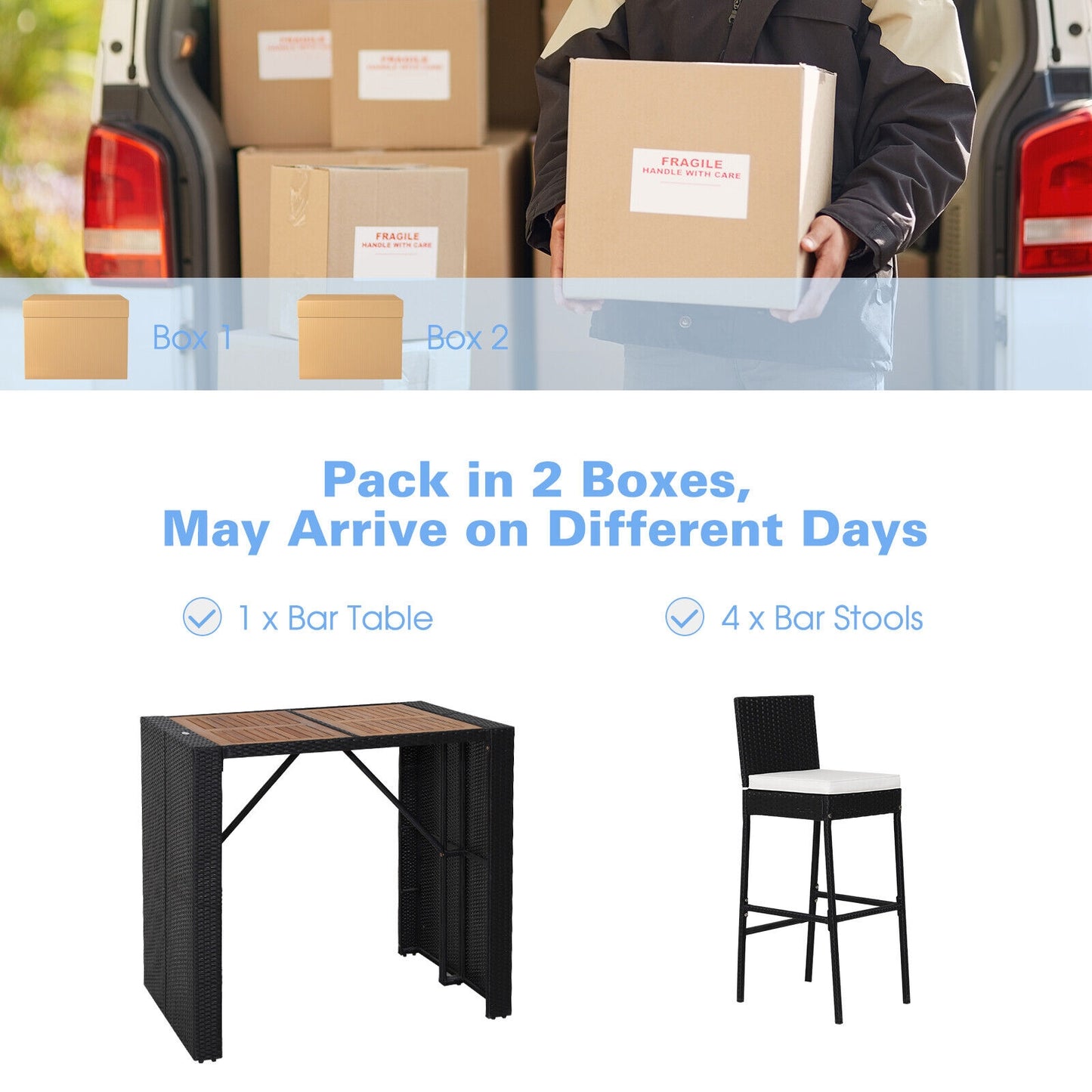 5 Pieces Patio Acacia Wood Dining Set - Fully Assembled
