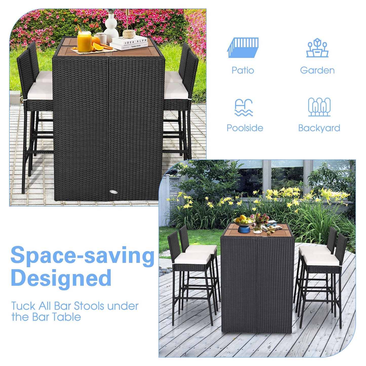 5 Pieces Patio Acacia Wood Dining Set - Fully Assembled