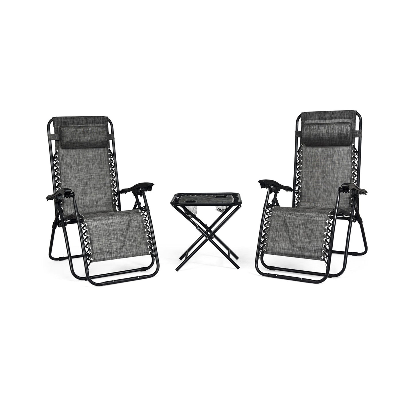 3 Pcs Folding Portable Zero Gravity Reclining Lounge Chairs Table-Gray (Copy)