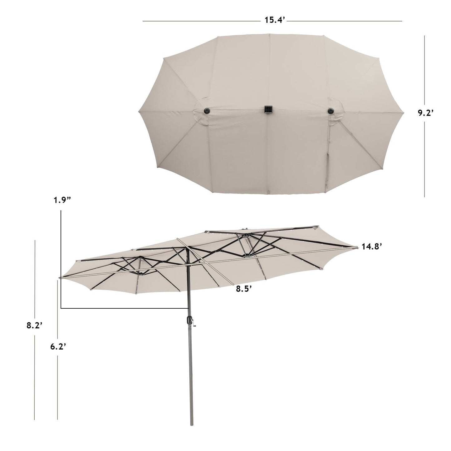 Tax Free - 15 Feet Twin Patio Umbrella with 48 Solar LED Lights-Beige