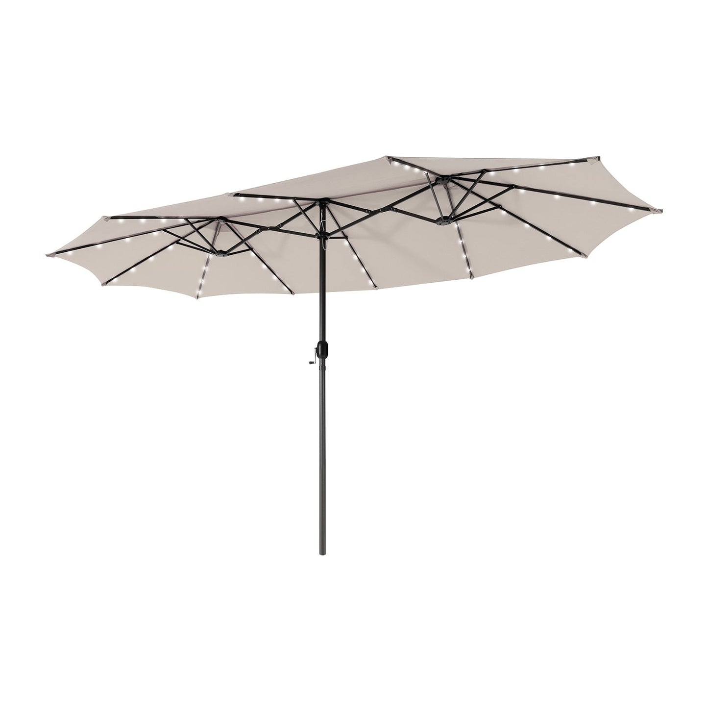 Tax Free - 15 Feet Twin Patio Umbrella with 48 Solar LED Lights-Beige