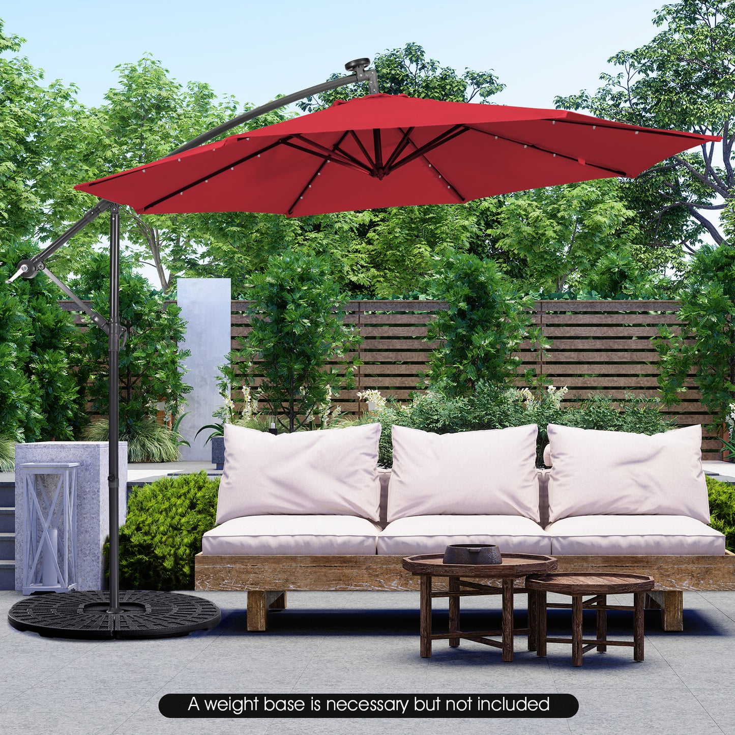10 Feet Patio Solar Powered Cantilever Umbrella, base not included. fully assembled