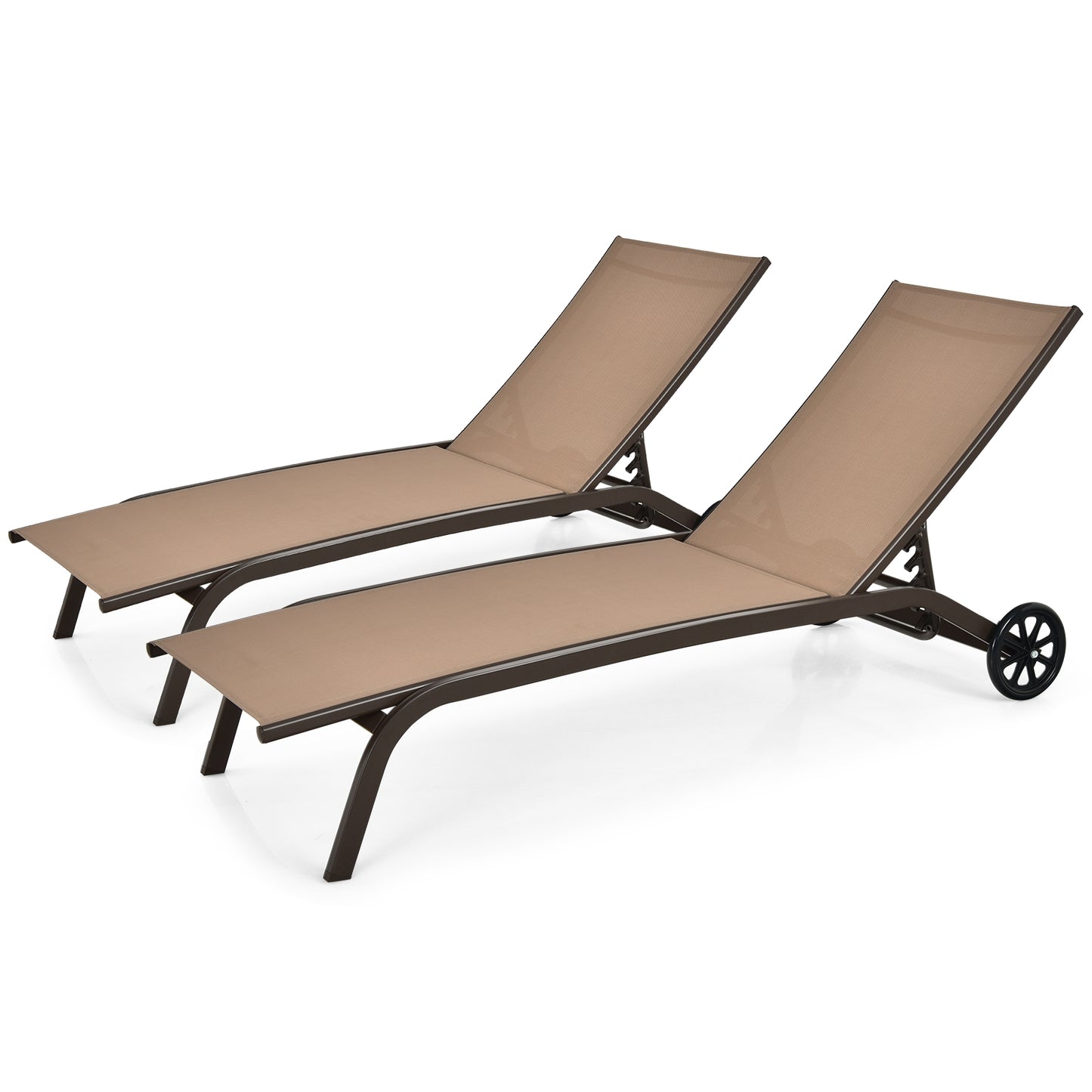 6-Poisition Adjustable Outdoor Chaise Recliner with Wheels-Brown, fully assembled