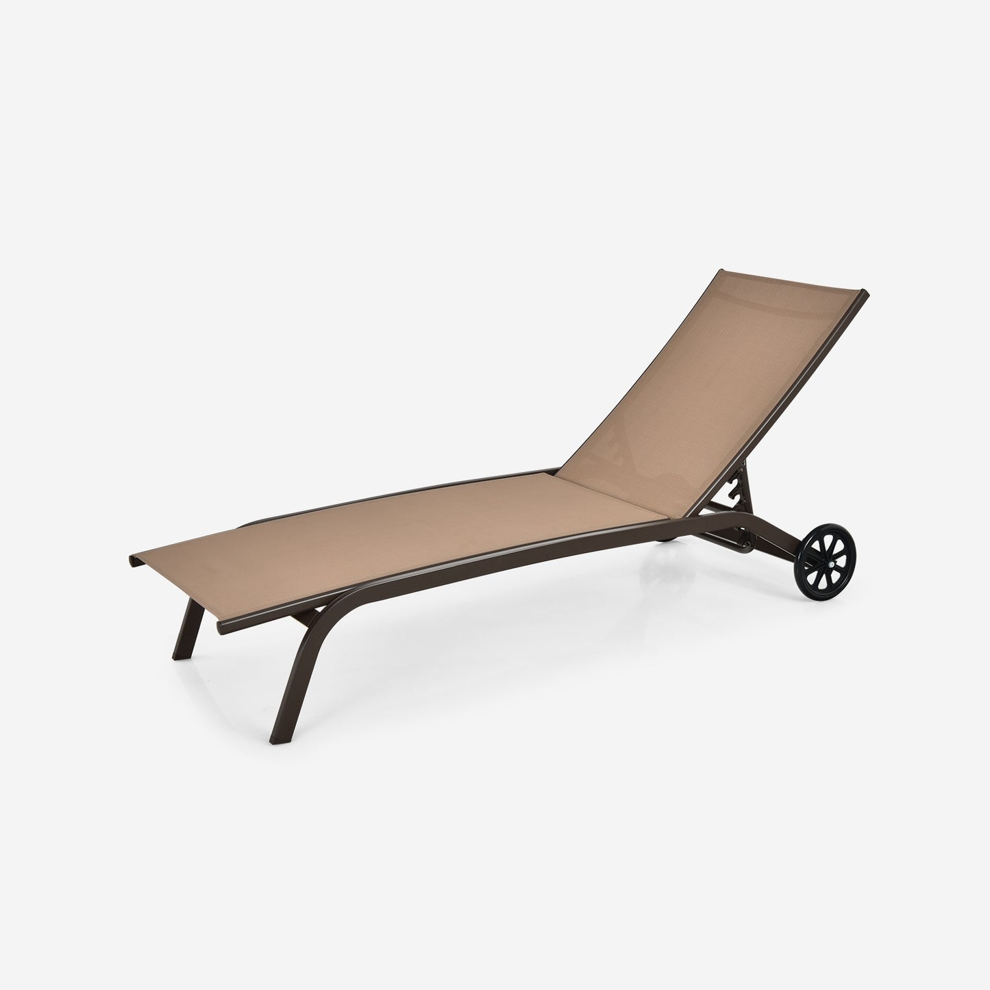 6-Poisition Adjustable Outdoor Chaise Recliner with Wheels-Brown, fully assembled