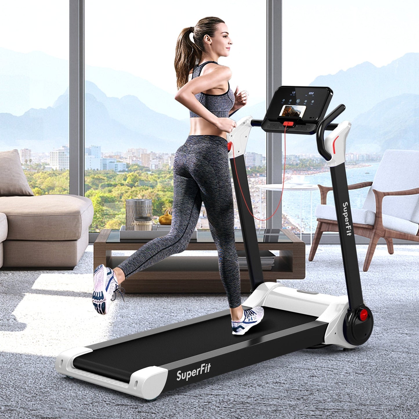 2.25 HP Electric Folding Running Treadmill Machine with LED Display and APP Control-White (MAX 265lbs)