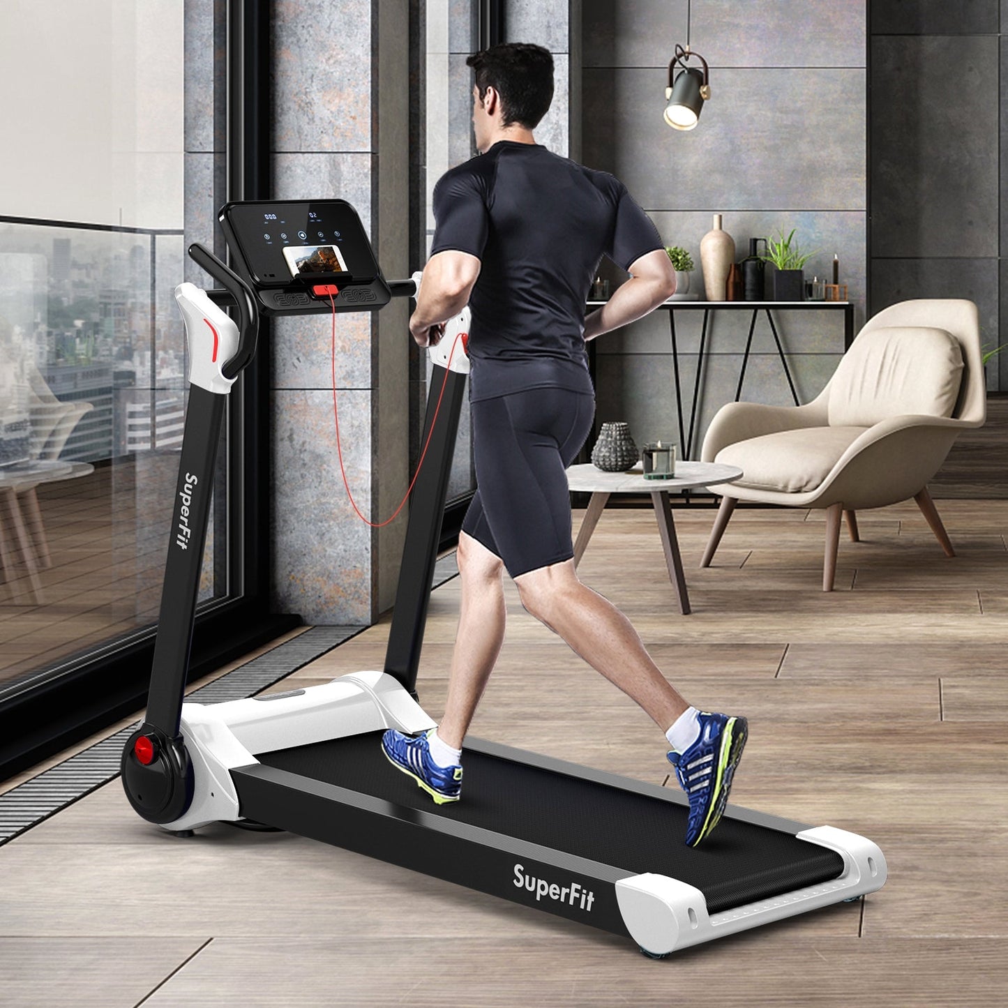 2.25 HP Electric Folding Running Treadmill Machine with LED Display and APP Control-White (MAX 265lbs)