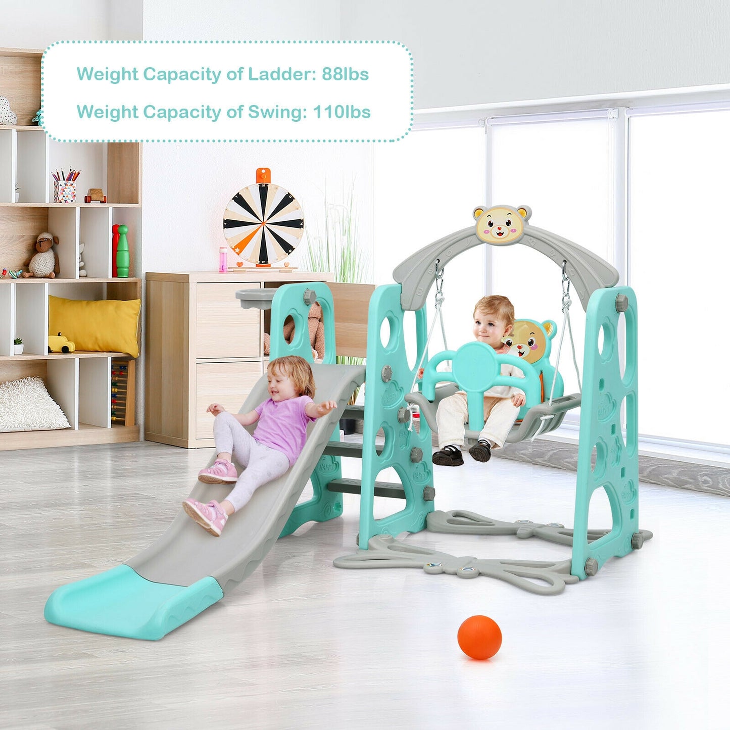 3 in 1 Toddler Climber and Swing Set Slide Playset-Green. Fully Assembled