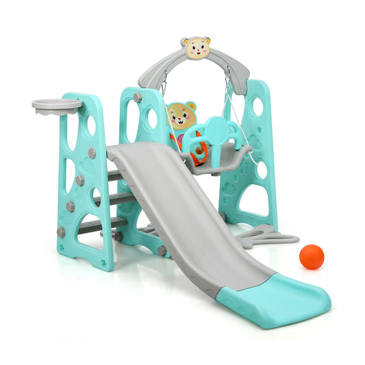 3 in 1 Toddler Climber and Swing Set Slide Playset-Green. Fully Assembled