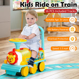 6V Electric Kids Ride On Car Toy Train with 16 Pieces Tracks-Blue - Assembly Required