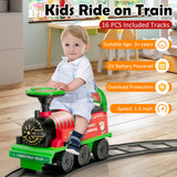 6V Electric Kids Ride On Car Toy Train with 16 Pieces Tracks-Green - Assembly Required