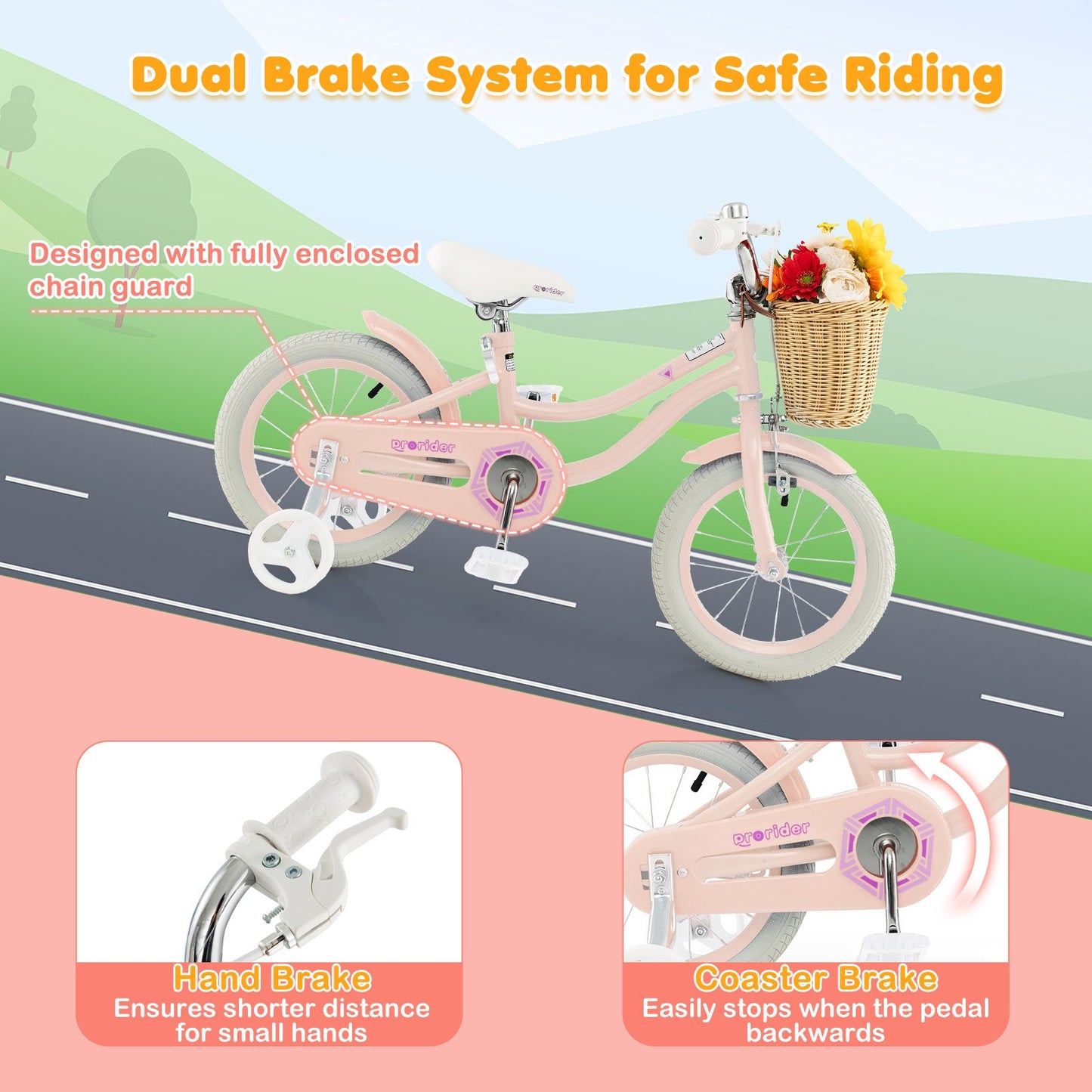 14-Inch Kids Bike with Training Wheels and Adjustable Handlebar Seat-Pink (Copy)