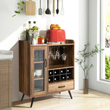 Buffet Sideboard with Removable Wine Rack and Glass Holder-Rustic Brown *fully assembled*