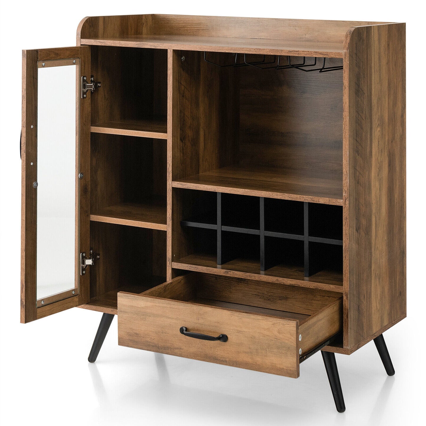 Buffet Sideboard with Removable Wine Rack and Glass Holder-Rustic Brown *fully assembled*